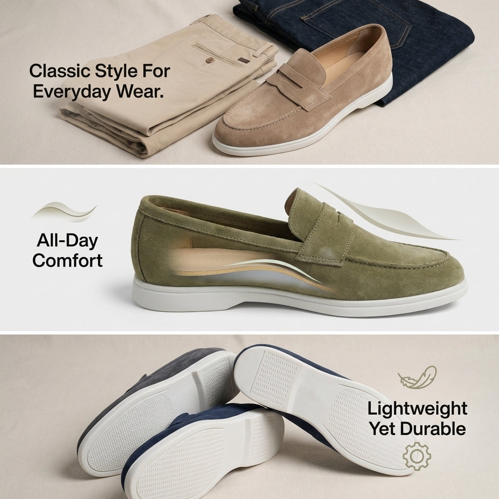Men Suede Penny Loafers Casual Slip On Shoes