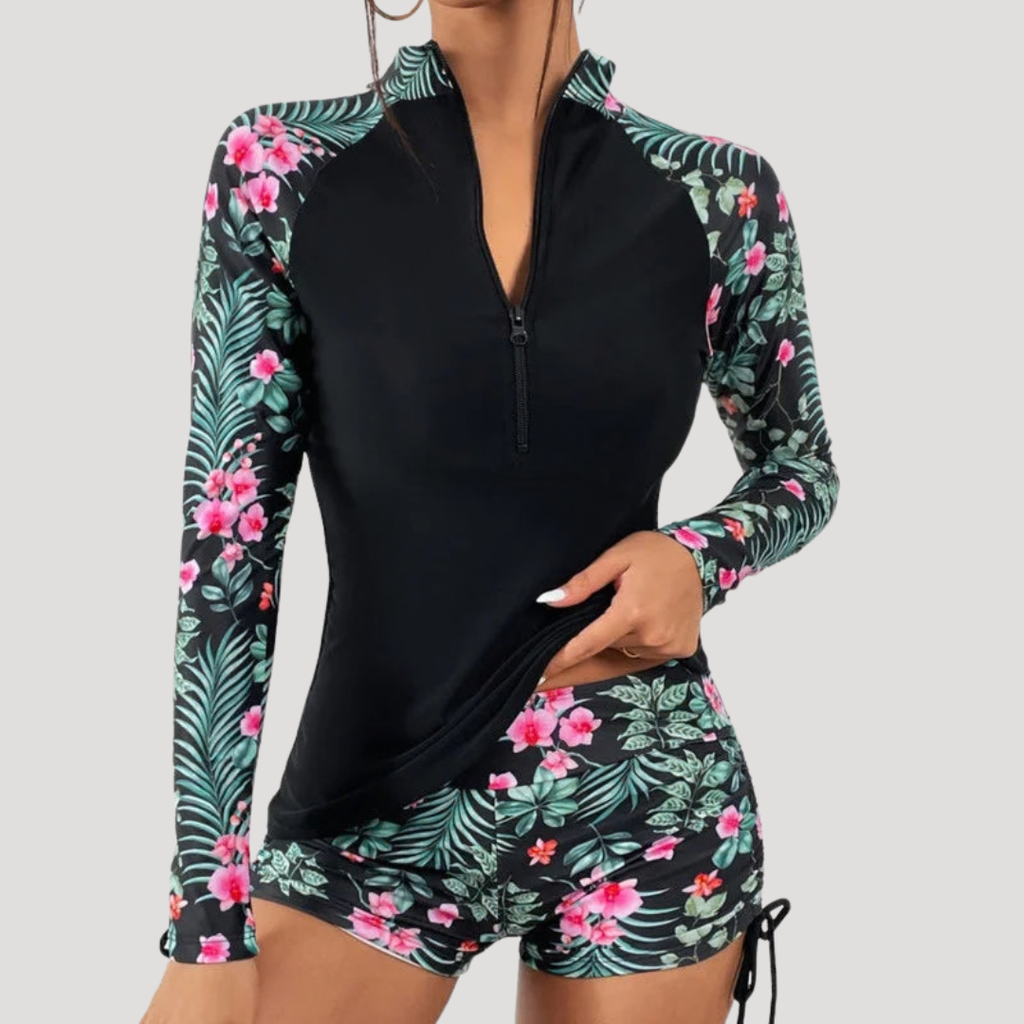 Women's Floral Long Sleeve Rash Guard Swimsuit