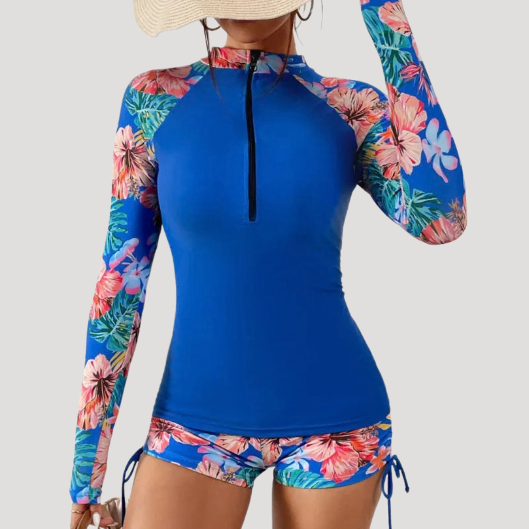 Women's Floral Long Sleeve Rash Guard Swimsuit