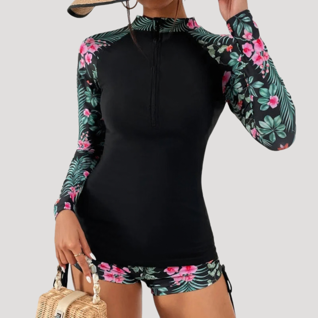 Women's Floral Long Sleeve Rash Guard Swimsuit