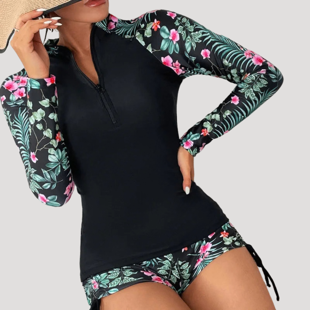 Women's Floral Long Sleeve Rash Guard Swimsuit