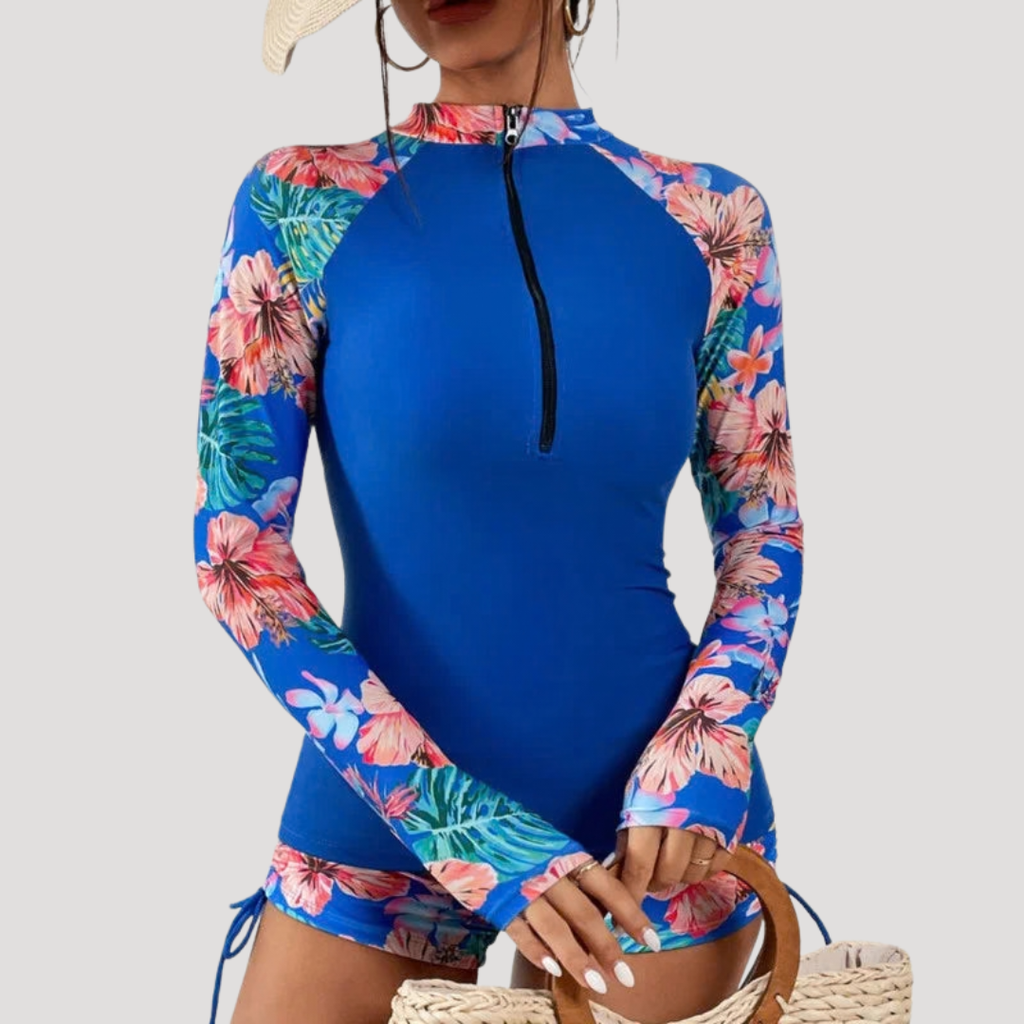Women's Floral Long Sleeve Rash Guard Swimsuit
