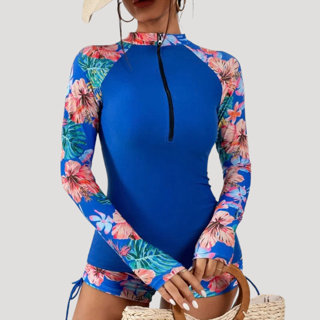 Women's Floral Long Sleeve Rash Guard Swimsuit