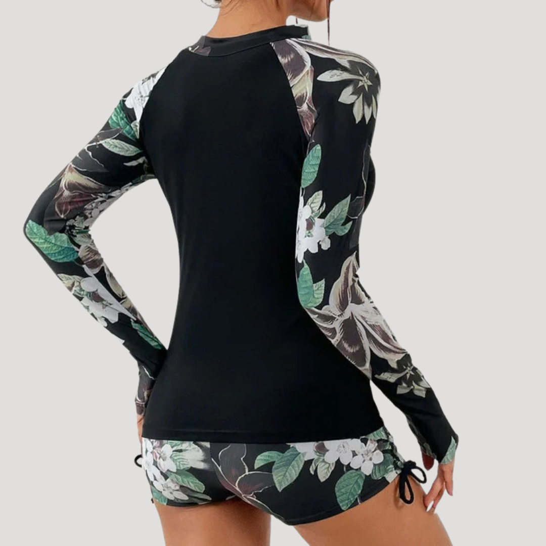 Women's Floral Long Sleeve Rash Guard Swimsuit