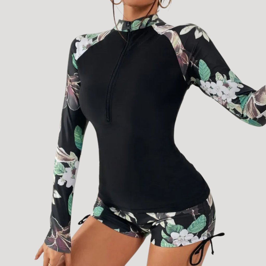 Women's Floral Long Sleeve Rash Guard Swimsuit
