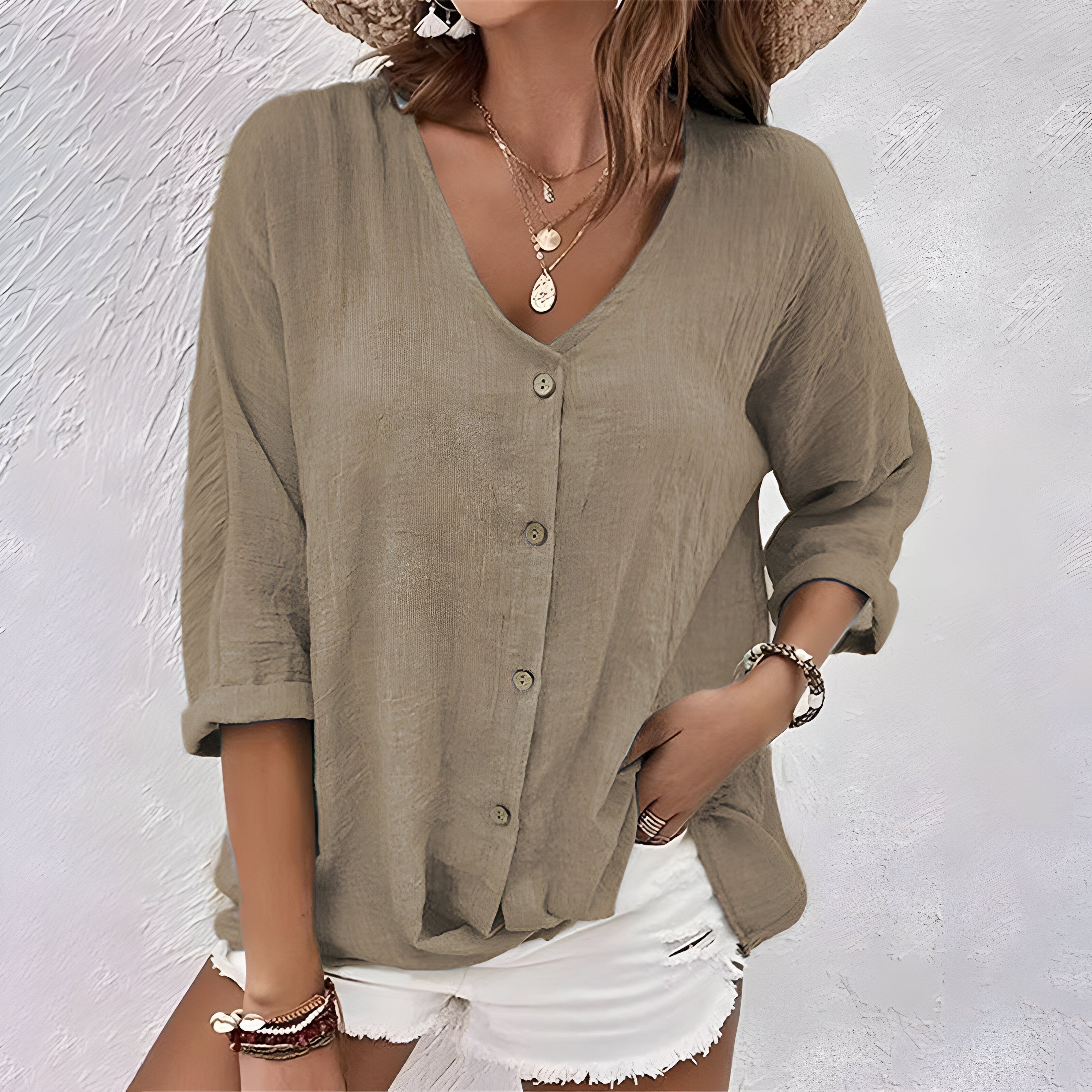 Women's V-Neck Button-Up Blouse