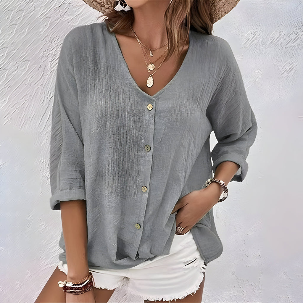 Women's V-Neck Button-Up Blouse