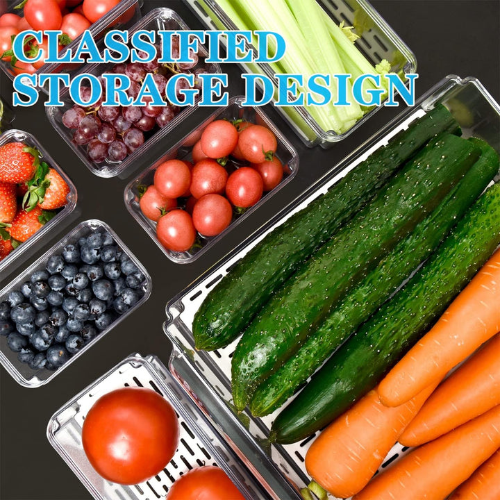 10-Pack Fridge Storage Bins | Drain Tray Freshness | Pantry | Clear