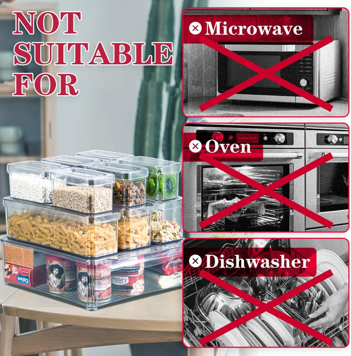 10-Pack Fridge Storage Bins | Drain Tray Freshness | Pantry | Clear