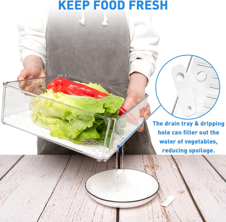 10-Pack Fridge Storage Bins | Drain Tray Freshness | Pantry | Clear
