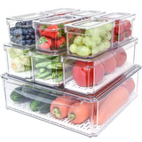 10-Pack Fridge Storage Bins | Drain Tray Freshness | Pantry | Clear