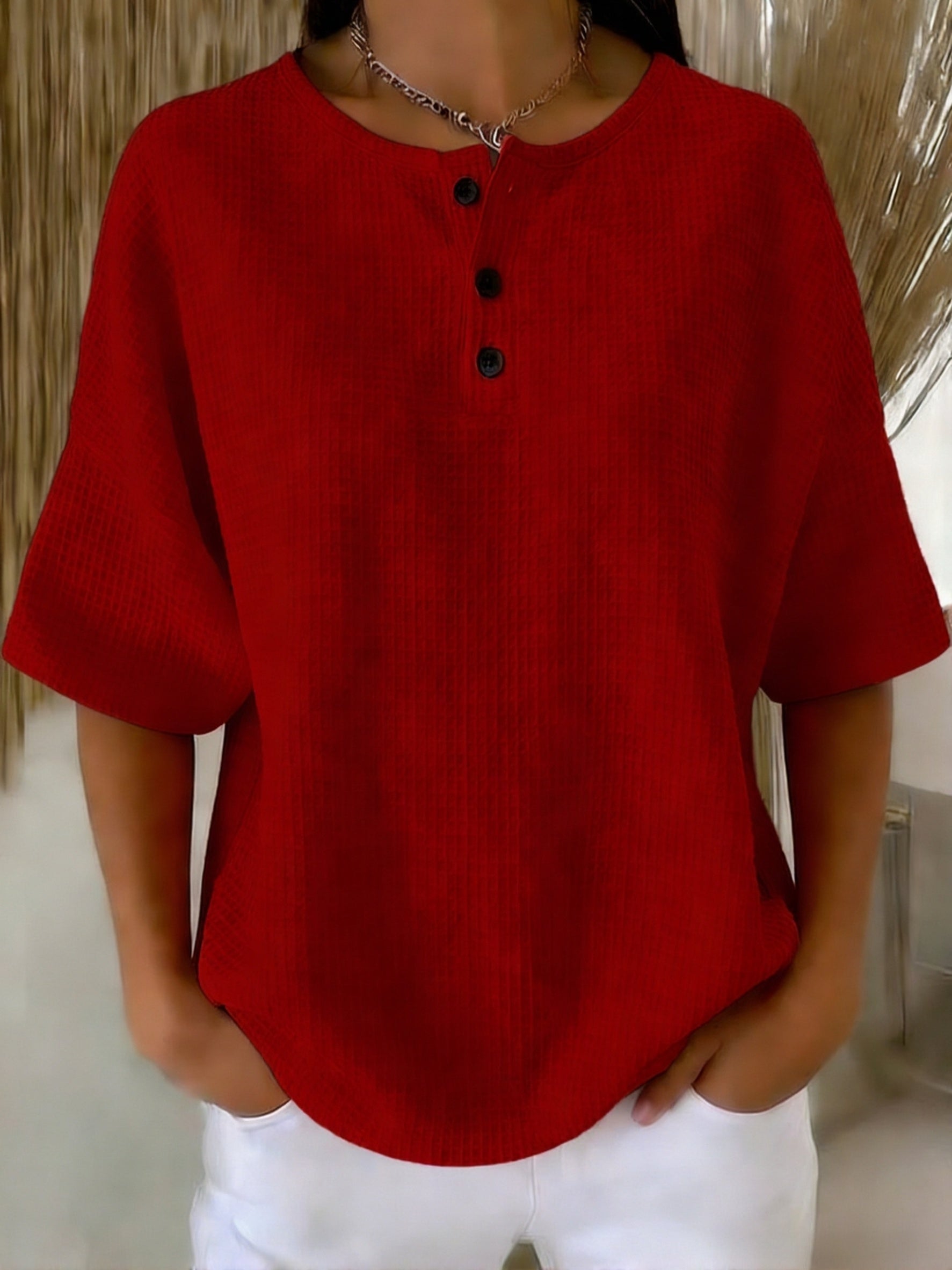 Covernorth Women’s Waffle Knit Henley Top