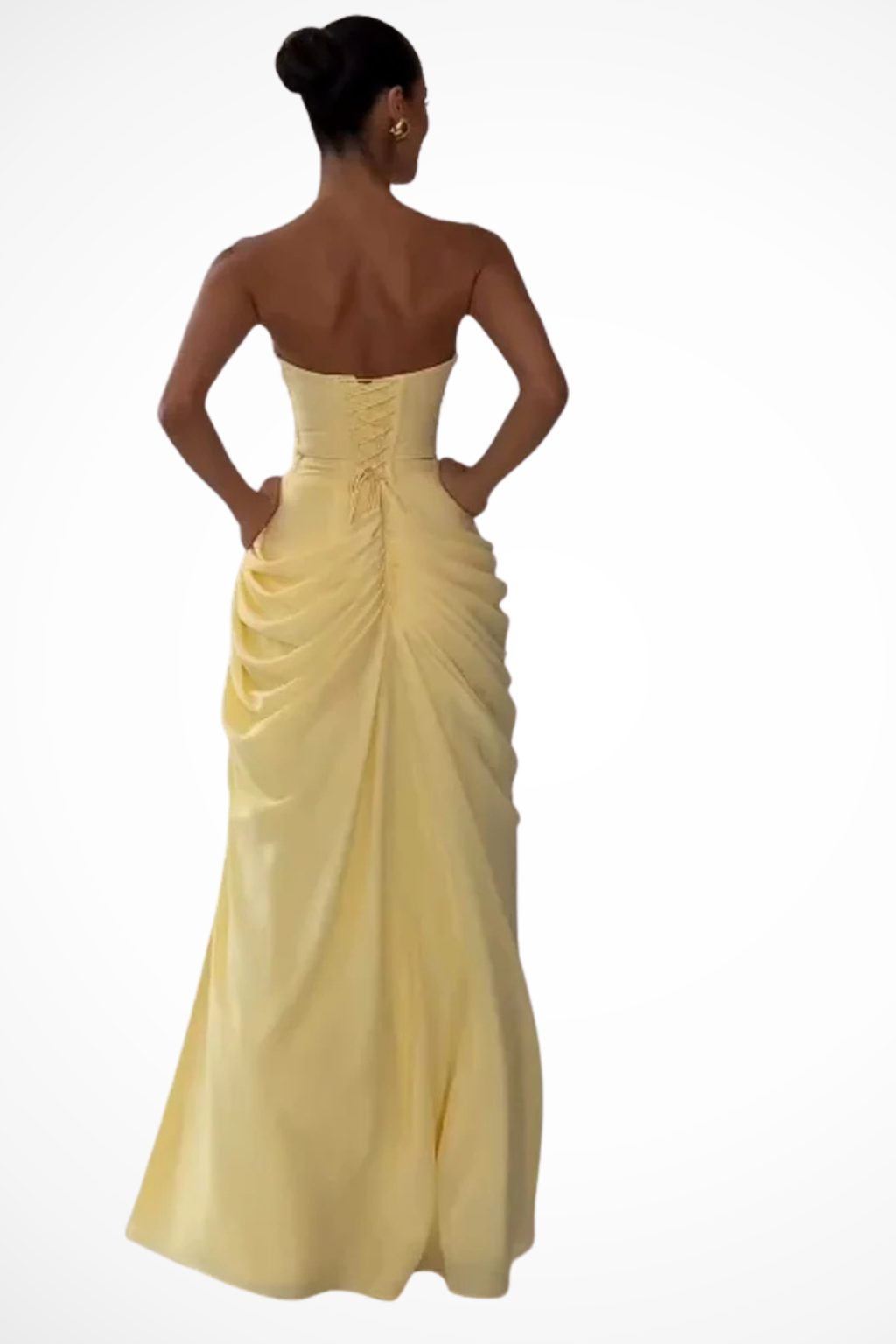 Strapless Draped High-Slit Maxi Dress