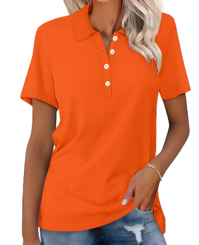 Women's Short Sleeve Button Polo Shirt