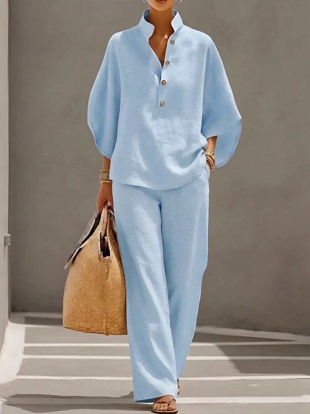 Covernorth Women's Two-Piece Linen Blend Loungewear Set