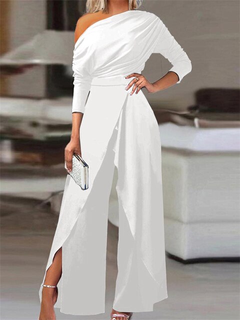 Women's One Shoulder Split Wide Leg Jumpsuit