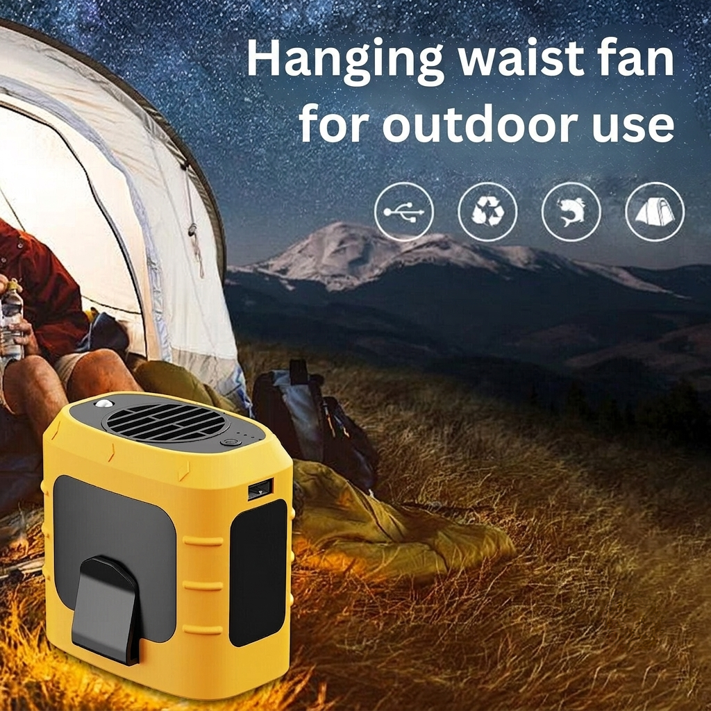 Portable Waist Fan | USB Rechargeable & LED Light | Camping & Hiking