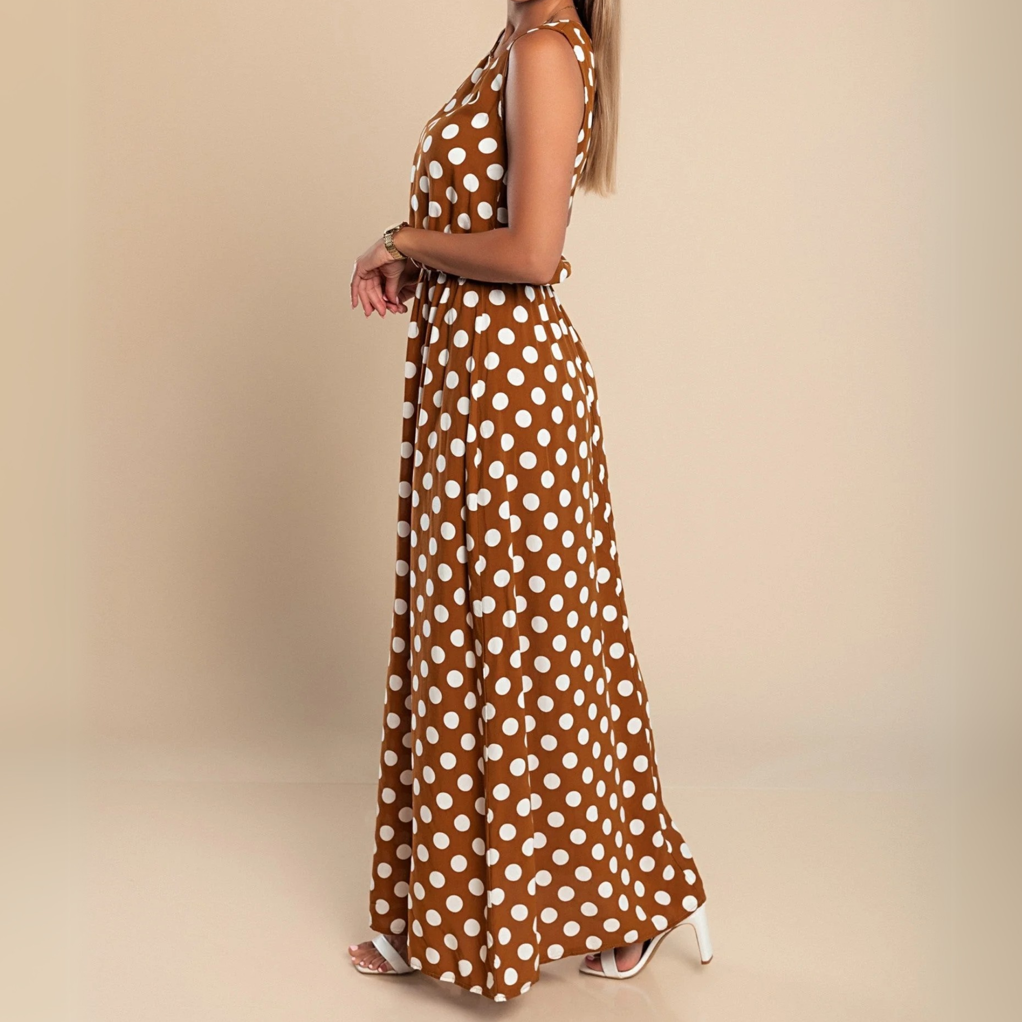Women's Polka Dot Sleeveless Maxi Dress