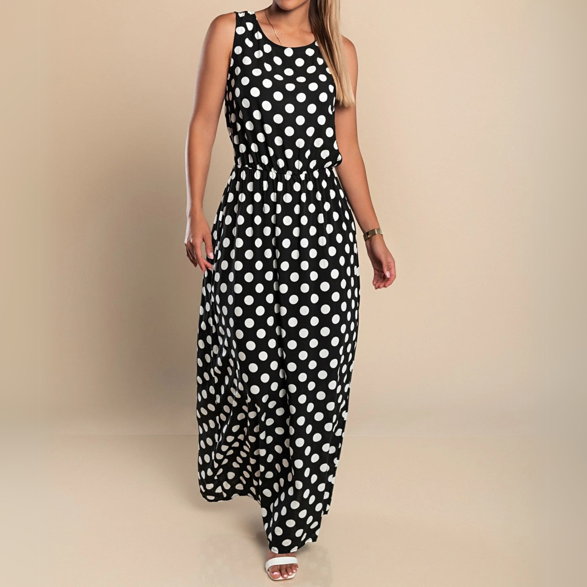 Women's Polka Dot Sleeveless Maxi Dress