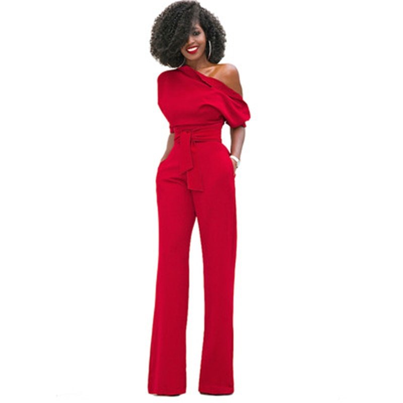 Women’s Off-Shoulder Belted Jumpsuit