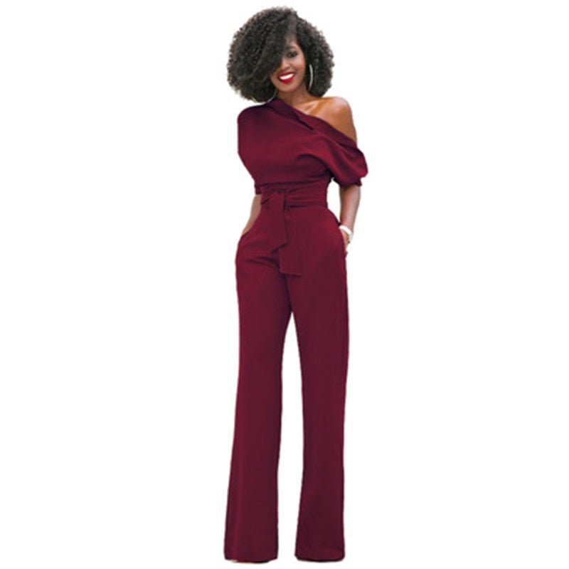 Women’s Off-Shoulder Belted Jumpsuit